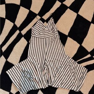 Black & White Striped Wide-Leg Jumpsuit